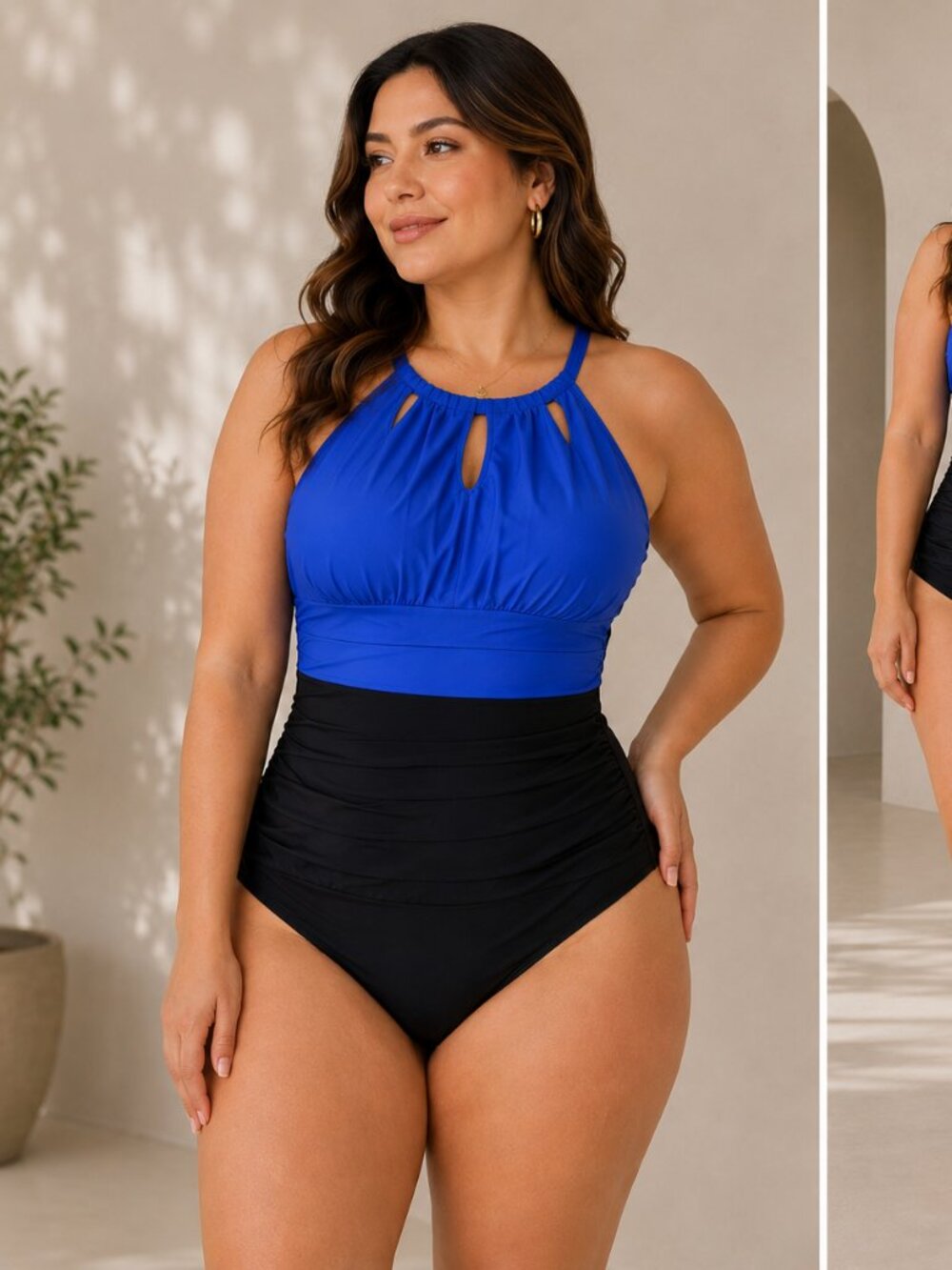 Cupshe Swimsuit Size XL Elegant High Neck Royal Blue & Black NWT Beach Vacation